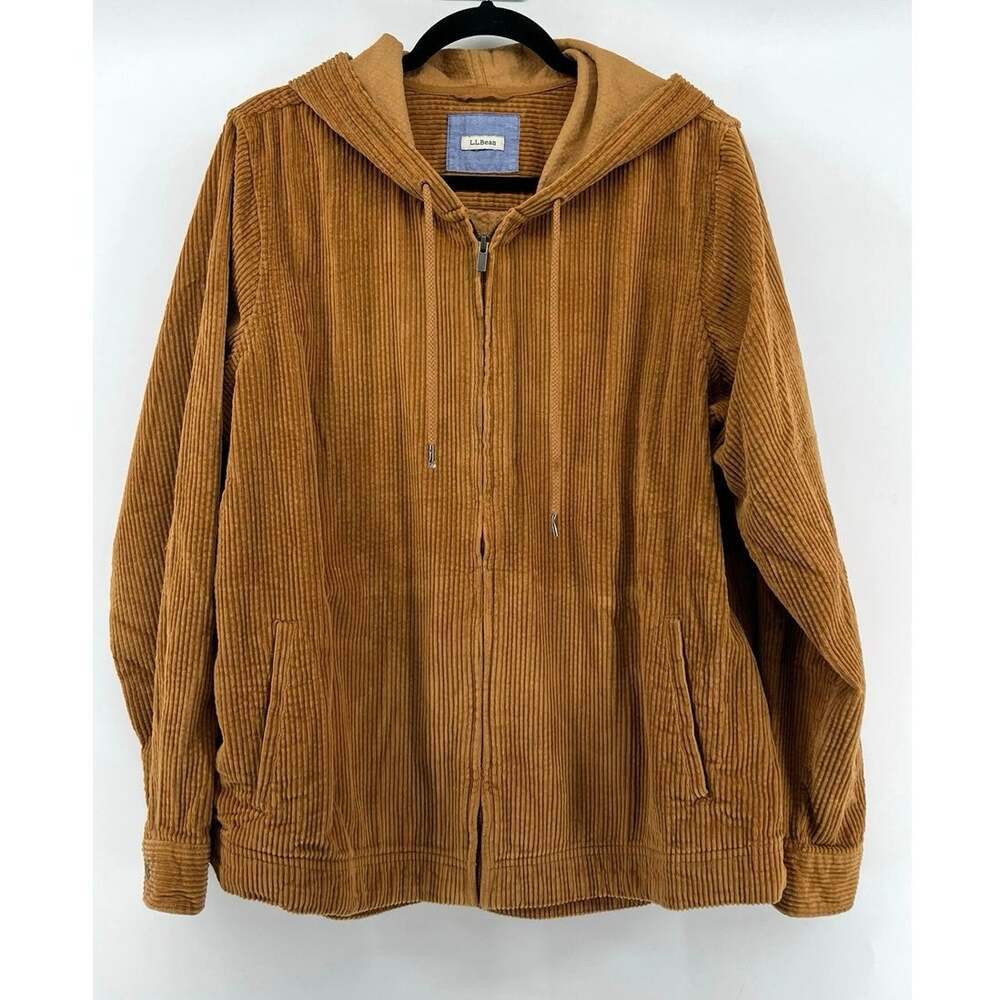 LLBean | Corduroy Hoodie Relaxed Zip Front Brown Tan Women's